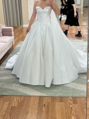 Maggie Sottero Strapless White Satin Ball Gown Wedding Dress
